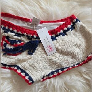 Anna Kosturova Crochet Shorts with Red and Blue Accents